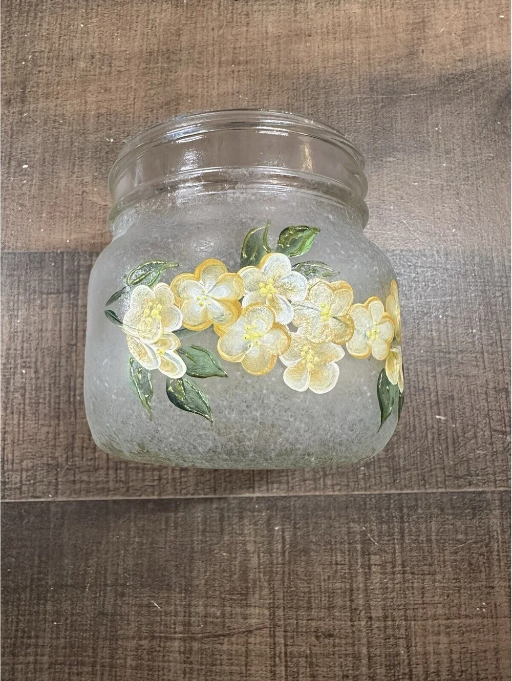 Vintage Hand-Painted Glass Jar with Floral Design